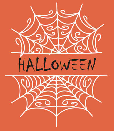 A collection of terrible cobwebs for Halloween design and decoration. Decoration for the celebration of Halloween. Vector, simple and flat illustration in doodle style. Cute spider web with patterns.のイラスト素材