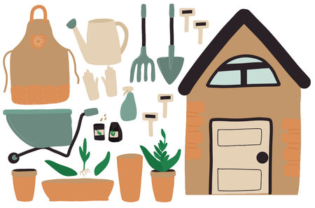 Garden set, Garden and vegetable garden icons, Gardening Illustration collectionのイラスト素材