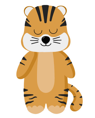 Cartoon Tiger vector illustration. A small predatory animal for design. Childrens print. Flat style. Isolated design elements on white. Symbol of the new year 2022のイラスト素材