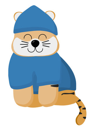 The symbol of the new year 2022, the Chinese Tiger. Vector illustration of a cartoon tiger. A small predatory animal for design. Flat style. Isolated design on a white background. Vector illustrationのイラスト素材