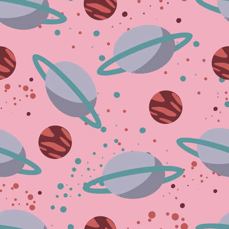 Seamless pattern of planets and dots, cute illustration, cartoon style, digital paper, pattern for wrapping paperのイラスト素材