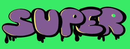 Slogan urban graffiti printing house, street flat style for T-shirts, hoodies and more. Lilac letters in the form of a bubble with black and yellow streaks of paint. Vector on an isolated background.のイラスト素材