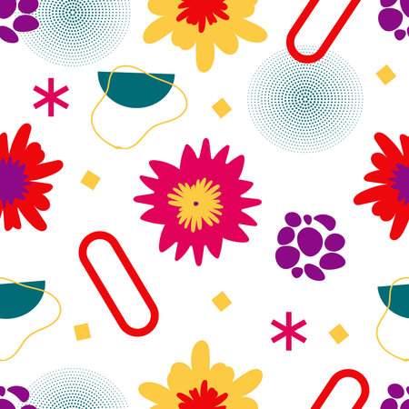 Modern spring seamless pattern with flower silhouettes, botanical shapes. Vector illustration drawn...