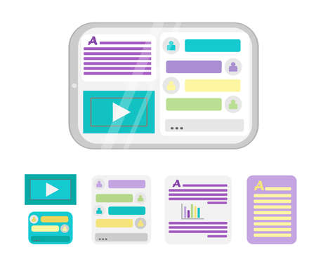 Vector elements for online training and courses, digital classroom, webinar. A gadget for learning, infographics for creating presentations. For use in advertising, banners, backgrounds, stickers.のイラスト素材