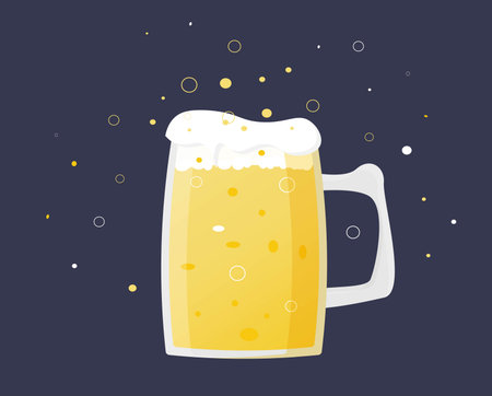 Oktoberfest banner with glass beer mugs, wooden barrel and mug with light wheat beer. The heart is filled with beer. simple cartoon for bar, pub, restaurant, festival. vector illustrationのイラスト素材