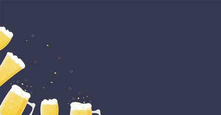 Oktoberfest banner with glass beer mugs, wooden barrel and mug with light wheat beer. The heart is filled with beer. simple cartoon for bar, pub, restaurant, festival. vector illustrationのイラスト素材