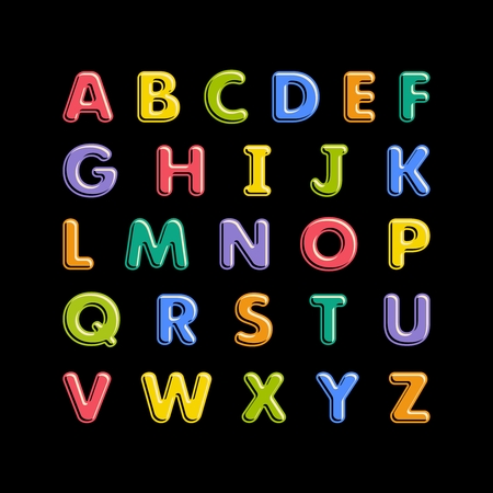 Bright alphabet on a black background. Vector illustration.のイラスト素材
