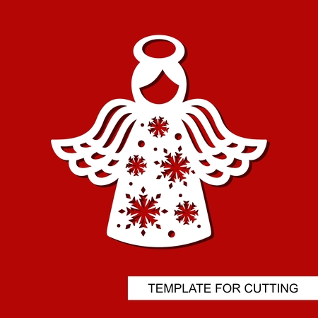 Silhouette Angel - decor for Xmas holiday. Decoration for christmas tree. Template for laser cutting, wood carving, paper cut and printing. Vector illustration.のイラスト素材