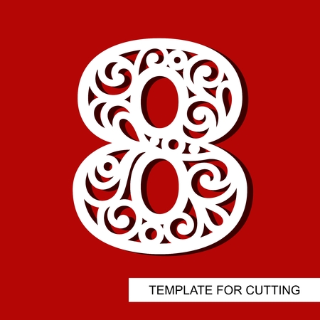 Number eight - 8. Template for laser cutting, wood carving, paper cut and printing. Vector illustration.のイラスト素材