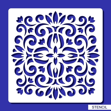 Ornamental square stencil. Template for laser cutting, wood carving, paper cut and printing. Vector illustration.のイラスト素材