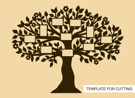 Family tree with photo frames. Template for laser cutting, wood carving, paper cut and printing. Vector illustration.のイラスト素材