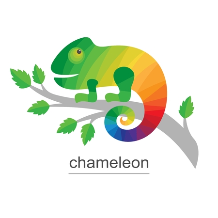 Chameleon on branch. Colorful Icon for business. Vector illustration on a white background.のイラスト素材