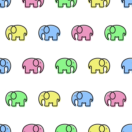 Seamless pattern with colorful Elephants. Cartoon background. Vector illustration.のイラスト素材