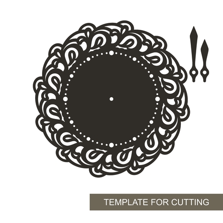Openwork dial with arrows on white background. Template for laser cutting, wood carving, paper cutting and printing. Vector illustration.のイラスト素材