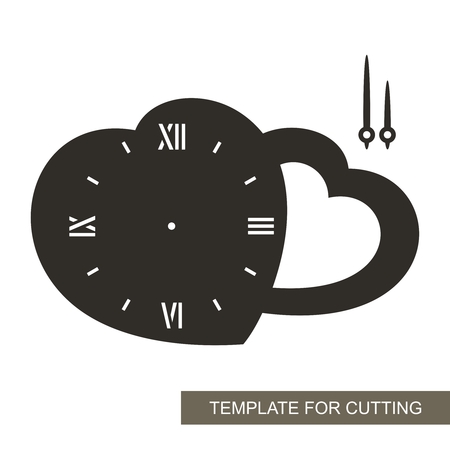 Clock in the shape of two hearts. Dial with arrows on white background. Decor for home. Romantic gift for february 14. paper cut and printing Vector.のイラスト素材