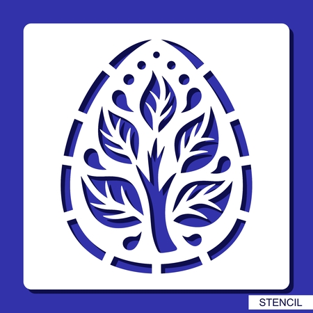 Stencil - decorative Easter Egg. Template for laser cutting, wood carving, paper cutting and printing. Vector illustration.のイラスト素材