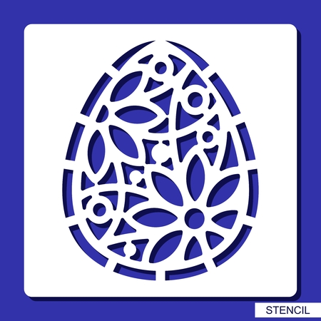 Stencil - decorative Easter Egg. Template for laser cutting, wood carving, paper cutting and printing. Vector illustration.のイラスト素材