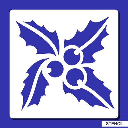 Stencil Holly berry. Decoration for Christmas or New Year. Template for laser cutting, wood carving, paper cutting and printing. Vector illustration.のイラスト素材