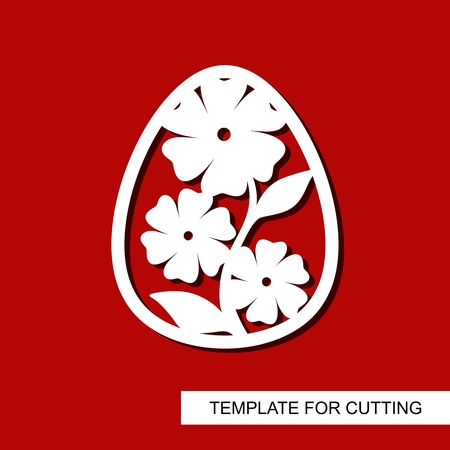 Decorative element - Easter Egg with floral ornament. White object on red background. Template for cutting, cutting and printing. Vector illustration.のイラスト素材