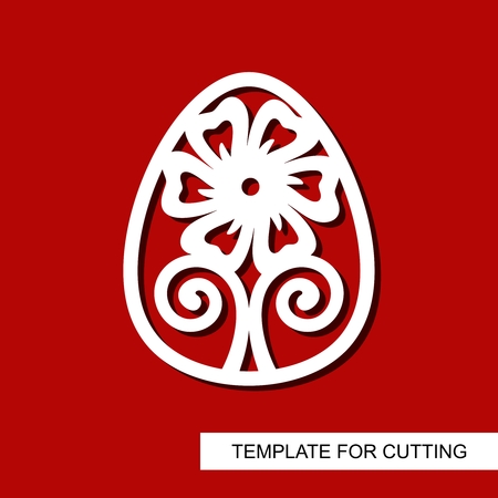 Decorative element - Easter Egg with floral ornament. White object on red background. Template for cutting, cutting and printing. Vector illustration.のイラスト素材