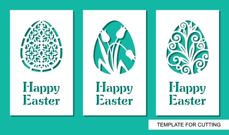 Happy Easter. Floral pattern and plant theme. White object on a green background. Template for laser cutting, wood carving, paper cut or printing.のイラスト素材