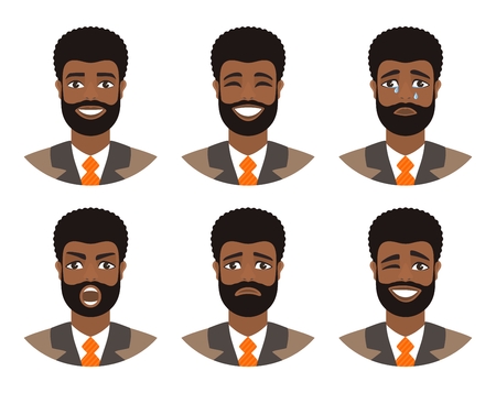 Set Of Mens Avatars Expressing Various Emotions Joy Sadness