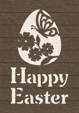 Happy Easter on dark brown wooden background.のイラスト素材