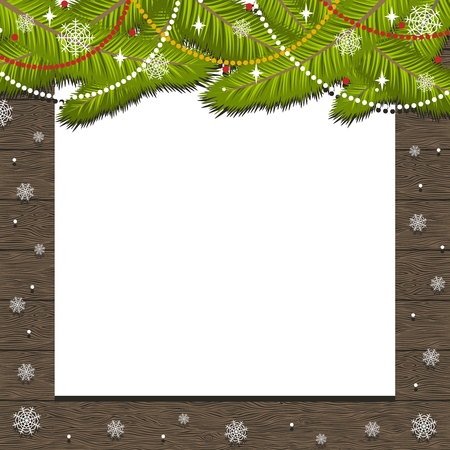 Black brown wooden background. Decorative card or invitation for the New Year or Christmas. Flat design. Place for text (copy space). Vector.のイラスト素材