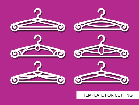 Set of decorative clothes for weddings, wedding salon, boutique or store. White objects on pink background. Template for laser cutting, wood carving, paper cutting and printing. Vector illustrationのイラスト素材