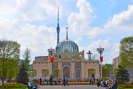 Moscow, Russia - may 5, 2019. VDNH (VDNKh) - Exhibition of Achievements of National Economy (VVC, all-Russian exhibition center). Pavilion â11 Metallurgy (Kazakhstan). Building with a blue glass dome.のeditorial素材