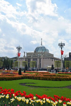 Moscow, Russia - may 5, 2019. VDNH (VDNKh) - Exhibition of Achievements of National Economy (VVC, all-Russian exhibition center). Pavilion â11 Metallurgy (Kazakhstan). Building with a blue glass dome.のeditorial素材