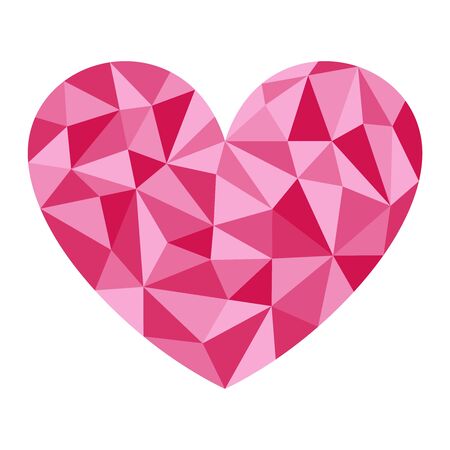 Pink heart with a geometric pattern (crystal or diamond-like). Polygonal wireframe vector illustration. Modern trendy line design. Stylish , icon, badge, decoration, print.のイラスト素材