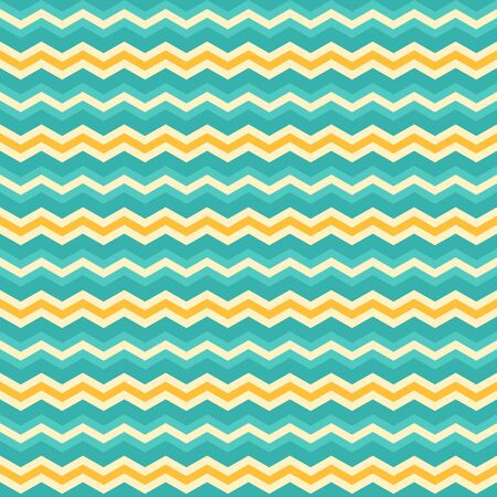 Abstract seamless background with zigzag pattern. Horizontal yellow, blue, beige lines. Trendy modern flat design. Repeating texture for wallpaper design, cover, textile, wrapping paper. Vector image.のイラスト素材