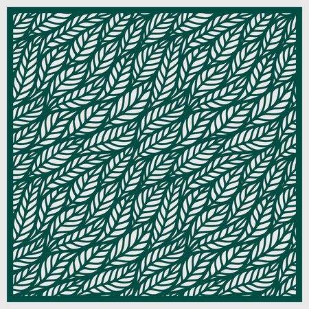 Decorative panel with leaf patterns. Seamless stencil with floral ornament. Beautiful square background. Template for laser cutting, metal, wood carving, paper cut and printing. Vector illustration.のイラスト素材