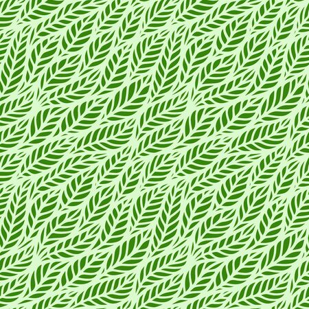 Seamless pattern with waves of leaves. Flower theme. Green background for summer and spring. Repeating texture for wallpaper design, website, print, fabrics, wrapping paper, textile. Vector image.のイラスト素材