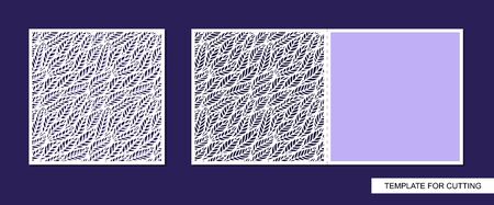 Decorative square card with a fold. Lacy botanical pattern of leaves. Cutout silhouette. Save the date. Openwork template for laser cutting, cardboard, paper cut, printing. Copy space. Vector image.のイラスト素材