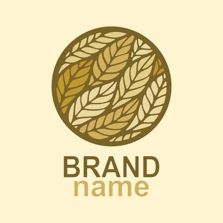 Round  with leaves (ears) in brown-beige colors. Icon, sign, symbol, brand identity for business, agriculture, flour products, organic, natural healthy food, bakery, grocery or bread shop. Vector.のイラスト素材