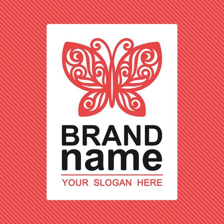 Red butterfly  . Openwork insect on a white background. Trendy icon, modern sign, stylish symbol, brand identity for business, cosmetic, fashion, beauty salon, hairdresser, yoga studio, kids club.のイラスト素材