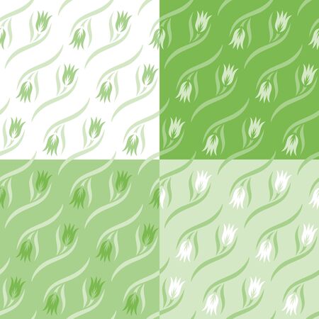 Seamless pattern with flowers (tulip buds) and waves. Soft light green floral motif for summer and spring. Repeating texture for fabrics, textiles, linens, carpets, wrapping paper, tiles. Vector imageのイラスト素材
