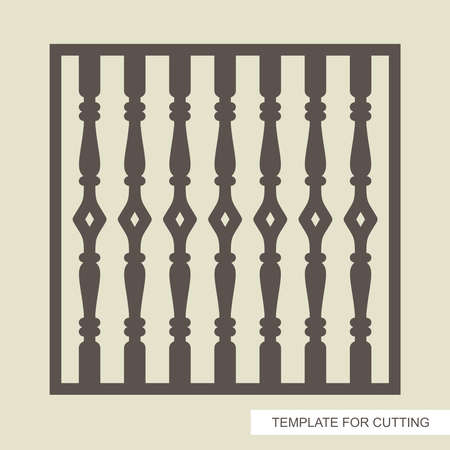 Square fence (lattice, panel, railings) with classic balusters. Template for plotter laser cutting (cnc), wood carving, metal engraving, paper cut. Vector illustration.のイラスト素材
