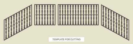 Stair railings - square, rectangular and diagonal (top to bottom). A gate or fence with classic balusters. Vector template for laser plotter cutting metal, wood, plywood (cnc).のイラスト素材
