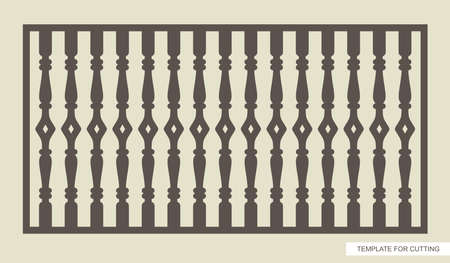 Rectangular fence (lattice, railings, panel) with classic balusters. Template for plotter laser cutting (cnc), wood carving, metal engraving, paper cut. Vector illustration.のイラスト素材