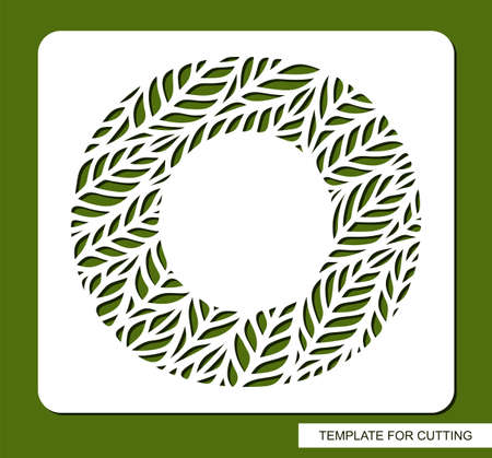 Stencil with the letter O made from leaves. Eco sign, icon, logo for organic, natural products. Plants theme. Template for plotter laser cutting of paper, cardboard, plastic, cnc. Vector illustration.のイラスト素材