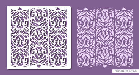 Stencil for drawing a classic floral pattern. Ornament from decorative abstract leaves, flowers. Seamless texture for decorating walls, surfaces.のイラスト素材
