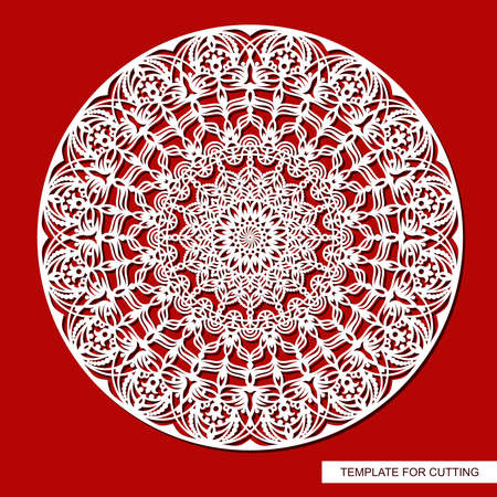 Decorative panel with a mandala. Round openwork element. Abstract floral pattern, carved decor, magic circle. Oriental motive. Vector layout for printing or plotter laser cutting of metal, paper, woodのイラスト素材