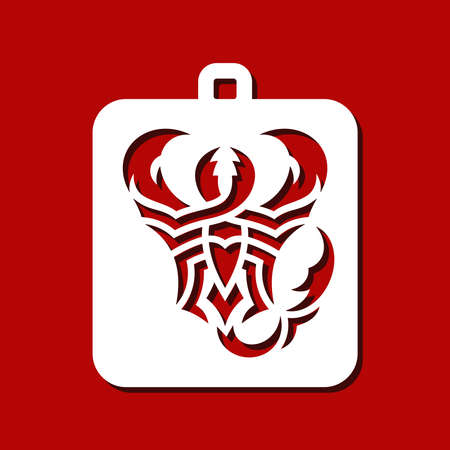 Rectangular pendant with abstract scorpion. Hanging jewelry or home decor. Template for plotter laser cutting of paper, metal engraving, wood carving, plywood, cnc. Vector illustration.のイラスト素材
