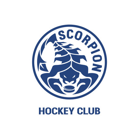 Scorpion hockey club round logo. Blue sign, symbol, badge of a sports team on a white background. Vector illustration.のイラスト素材