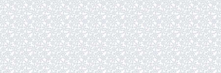 Long rectangular background with snowflakes. Seasonal theme of christmas, winter, snowfall. Gray silvery snow on a white background. Endlessly repeating texture for fabrics, pillows, wrapping paper.のイラスト素材