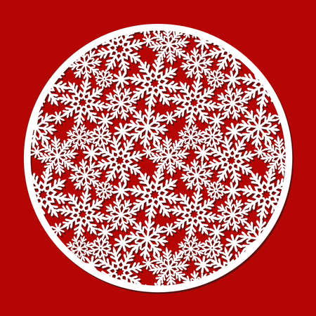 Round panel with snowflakes. Winter decoration for Christmas, New Years holidays. Vector template for plotter laser cutting of paper, plywood, wood carving, metal engraving, cnc.のイラスト素材