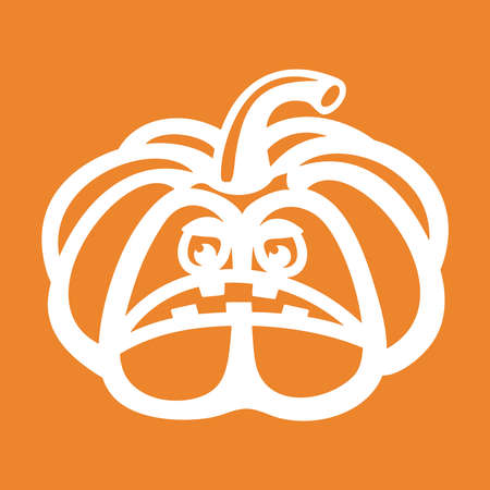 Carved silhouette of a pumpkin lantern. Halloween decoration mockup. Evil eyes, terrible grin. Black object on a white background. Vector illustration, template for plotter laser cutting of paper, cncのイラスト素材